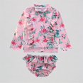 thumbnail image 1 of REDARER Baby Girls' 2-Piece Long-Sleeve Swimsuit Set – Floral & Birds Print, Ruffled Design, UV Protection Swimwear,2-3 Years, 1 of 8