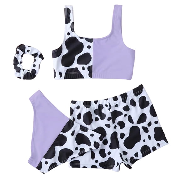 REDARER Baby Girls Cow Print Sleeveless Print Bikini 4PC Beach Swimsuit Swimwear Clothes,Girls Swimsuit,9-10 Years