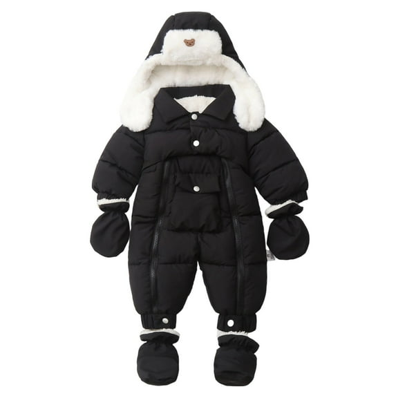 REDARER Baby Girls -Lined Bodysuit Winter Warm Romper 1 Piece Outfit Cozy Soft Babys Wear Cold Weather,Color:Black,Size:12-24 Months