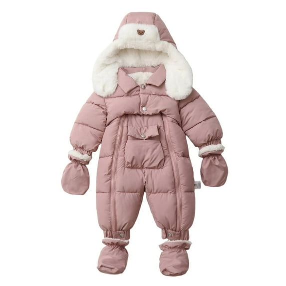 REDARER Baby Girls -Lined Bodysuit Winter Warm Romper 1 Piece Outfit Cozy Soft Babys Wear Cold Weather,Color:Pink,Size:6-12 Months