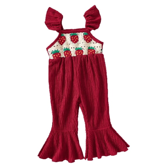 REDARER Baby Girls Floral Knit Romper, Ruffle Strap Flare Leg Jumpsuit for Summer Casual Playwear,3-4 Years