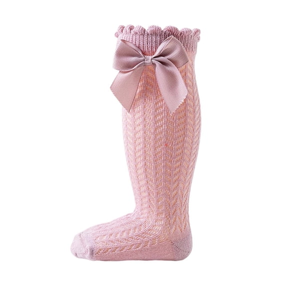 REDARER Baby Girls' Knee-High Bow Socks, Breathable Hollow Knit Mid-Calf Socks for Spring & Summer,0-2 Years