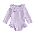 thumbnail image 1 of REDARER Baby Girls Long Sleeve One Piece Swimsuit Striped Ruffle Trim Rash Guard Bathing Suit For Toddlers,12-18 Months, 1 of 3
