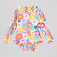 thumbnail image 1 of REDARER Baby Girls' Long-Sleeve Swimsuit – Colorful Floral Print + Back Zipper & Ruffle Trim, Full-Cover Beach Bathing Suit,12-18 Months, 1 of 6