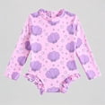 thumbnail image 1 of REDARER Baby Girls' Long-Sleeve Swimsuit – Seashell Print + Back Zipper & Ruffle Trim, Full-Cover Beach Bathing Suit,12-18 Months, 1 of 7