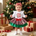 thumbnail image 1 of REDARER Baby Girls Merry Christmas Print Ruffle Long Sleeve Bodysuit with Chevron Skirt and Chevron Bow Headband Newborn Holiday Party Photo Outfit,0-3 Months, 1 of 3