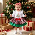 thumbnail image 1 of REDARER Baby Girls Merry Christmas Print Ruffle Long Sleeve Bodysuit with Chevron Skirt and Chevron Bow Headband Newborn Holiday Party Photo Outfit,0-3 Months, 1 of 3
