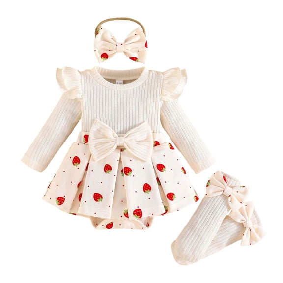 REDARER Baby Girls' Ribbed Romper Set - Flutter Sleeve Outfit with Headband & Socks for Photo & Playtime,9-12 Months