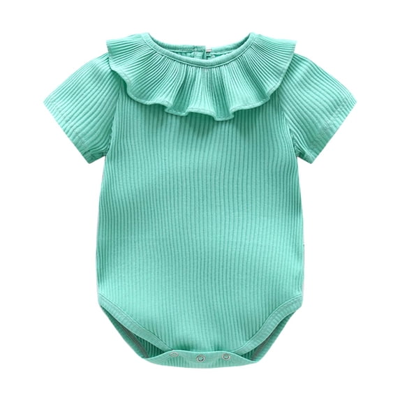 REDARER Baby Girls Ribbed Romper, Short-Sleeve Bodysuit with Ruffle Collar, Soft Comfortable for Daily & Outdoor Wear,0-2 Months
