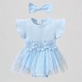 thumbnail image 1 of REDARER Baby Girls Romper Dress with Matching Bow Headband Flutter Sleeve Flower Applique Tulle Skirt Ribbed Bodysuit Summer Outfit,3-6 Months, 1 of 8
