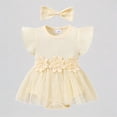 thumbnail image 1 of REDARER Baby Girls Romper Dress with Matching Bow Headband Flutter Sleeve Flower Applique Tulle Skirt Ribbed Bodysuit Summer Outfit,3-6 Months, 1 of 9