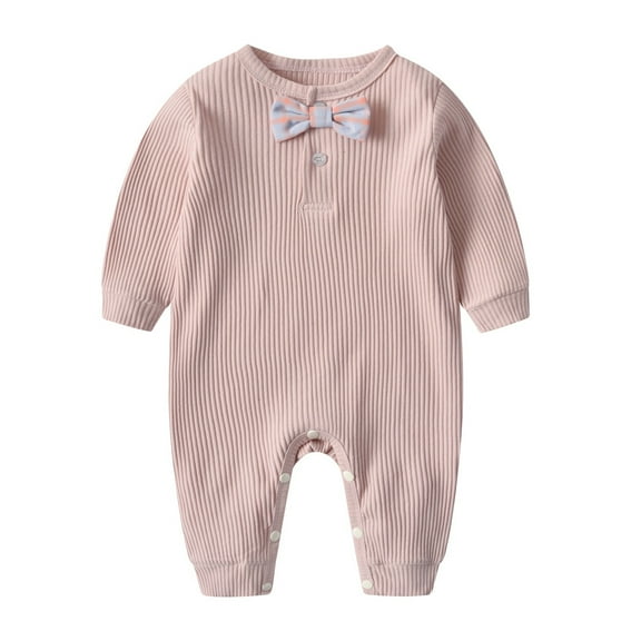 REDARER Baby Girls Romper - Long Sleeve Ribbed Jumpsuit with Bow, Soft Cotton Playwear for Baby, Daily Outfits,Size:0-3 Months