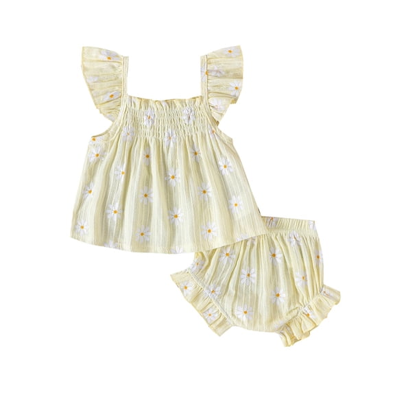 REDARER Baby Girls Summer Daisy Print Ruffle Top & Bloomers 2-Piece Cute Outfit Set,3-6 Months
