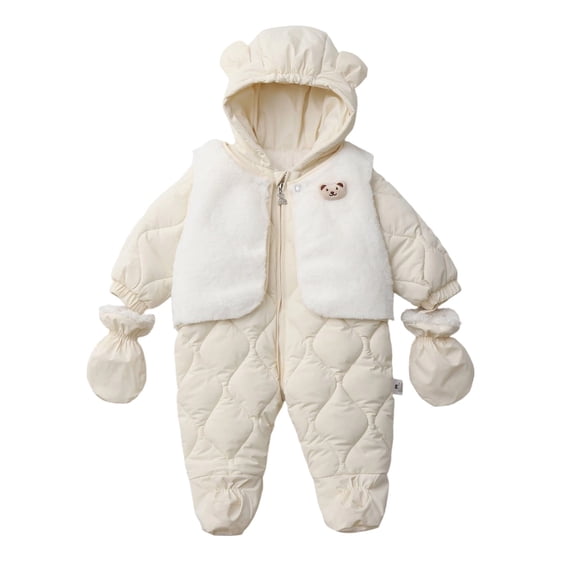 REDARER Baby Girls Winter Bodysuits 2 Pack Thermal Insulated Soft Romper Outfits Warm 1 Piece Wear Cold Weather Set,Color:White,Size:9-12 Months