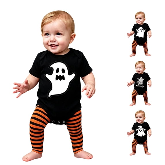 REDARER Baby Halloween Skateboard Ghost Short Sleeve Bodysuit Romper for My First Halloween Holiday Party Photoshoot Casual Daily Dress Up Outfit,6-12 Months