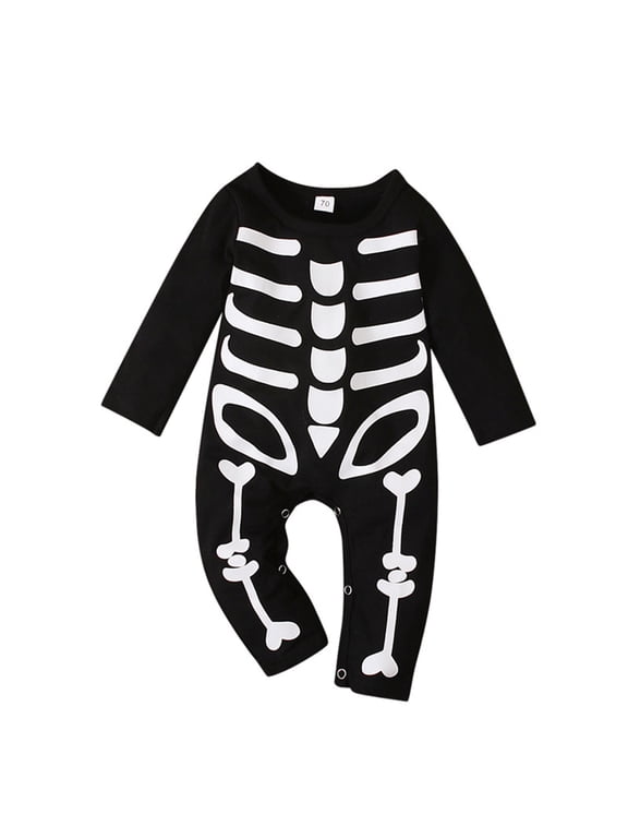 Baby Halloween Skeleton Print Romper Long Sleeve Jumpsuit Soft Cosplay Outfit for Boys Girls Holiday DressâUp,0-3 Months