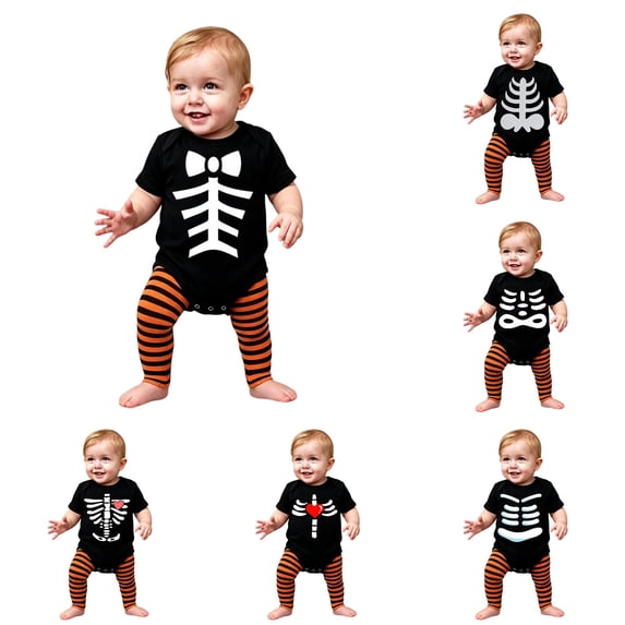 REDARER Baby Halloween Skeleton Short Sleeve Bodysuit Romper for My First Halloween Holiday Party Photoshoot Casual Daily Dress Up Outfit,0-3 Months