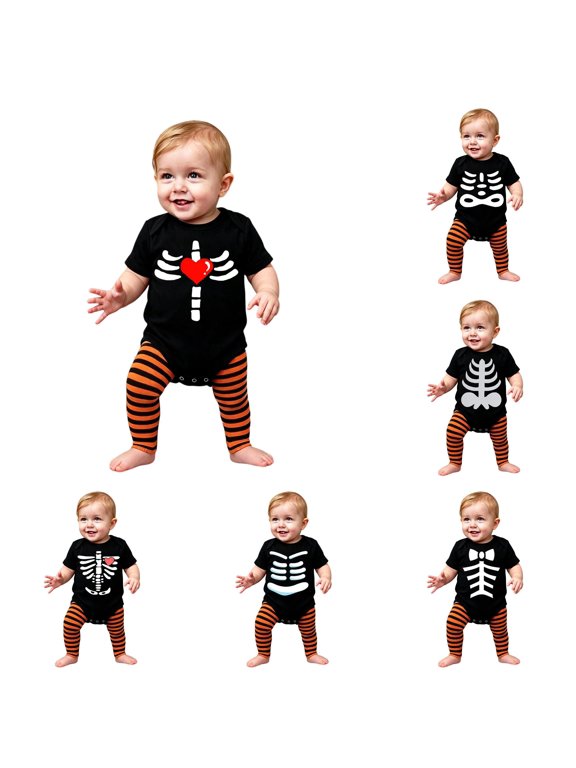 Baby Halloween Skeleton Short Sleeve Bodysuit Romper for My First Halloween Holiday Party Photoshoot Casual Daily Dress Up Outfit,3-6 Months