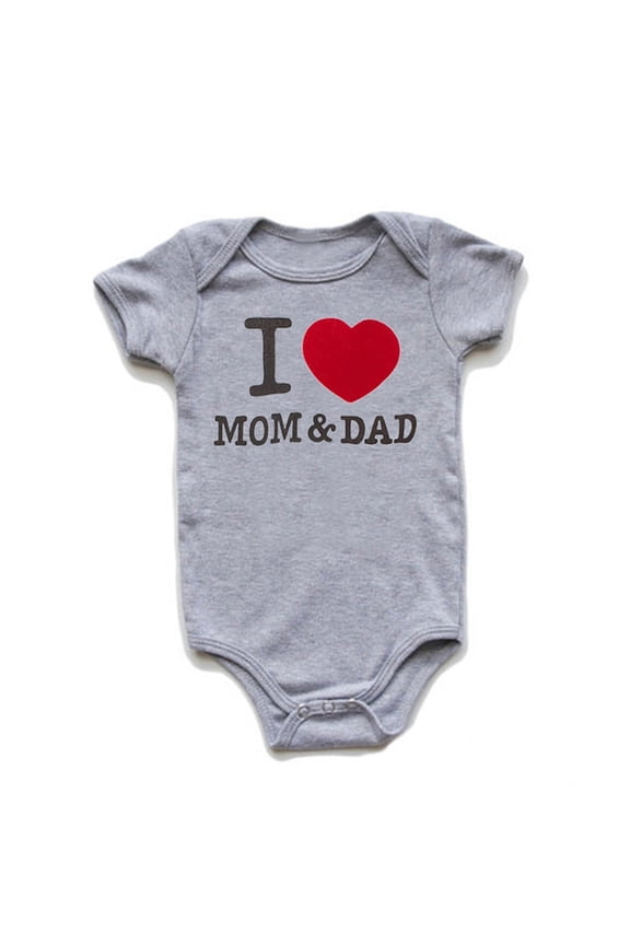 Baby "I Love Mom & Dad" Bodysuit, Soft Cotton Short-Sleeve Romper, Casual Daily Outfit for Newborns,0-3 Months