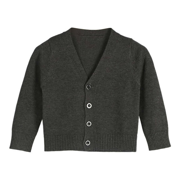 REDARER Baby Kids Cardigan Long Sleeve Button Sweater V Neck Soft Knit Pure Color Unisex Outerwear Cozy Toddler Wear,Color:Dark Gray,Size:5-6 Years