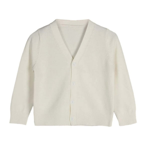 REDARER Baby Kids Cardigan Long Sleeve Button Sweater V Neck Soft Knit Pure Color Unisex Outerwear Cozy Toddler Wear,Color:White,Size:4-5 Years