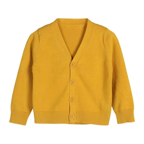 REDARER Baby Kids Cardigan Long Sleeve Button Sweater V Neck Soft Knit Pure Color Unisex Outerwear Cozy Toddler Wear,Color:Yellow,Size:6-7 Years