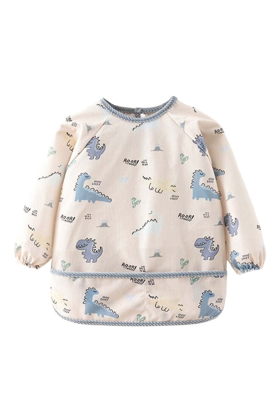 Baby Long Sleeve Bib Romper Bear & Bunny Print Waterproof Coverall With Ribbed Fabric,3-4 Years