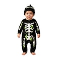 thumbnail image 1 of REDARER Baby Long Sleeve Footless Jumpsuit Matching Hat Set Skeleton Skull Splash Print Full Length Snap Romper Halloween Party Daily Holiday Outfit,12-18 Months, 1 of 9