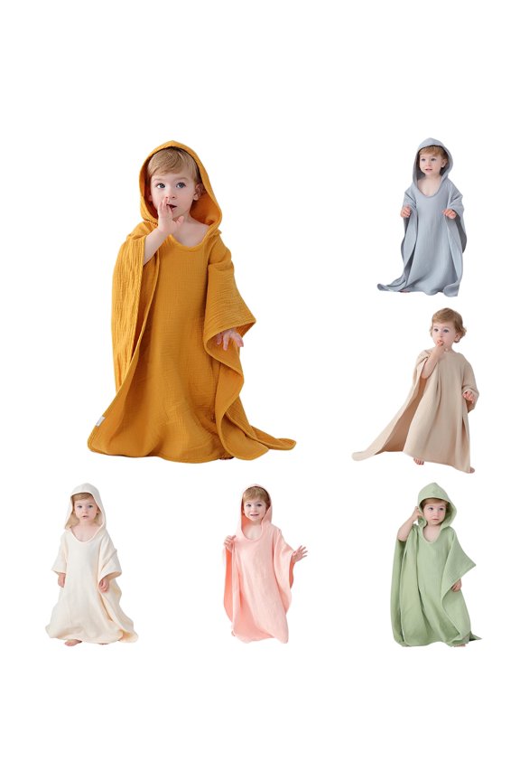 Baby Muslin Hooded Bath Poncho Soft Absorbent Kids Towel Robe For Bath Beach Swimming Pool,One Size