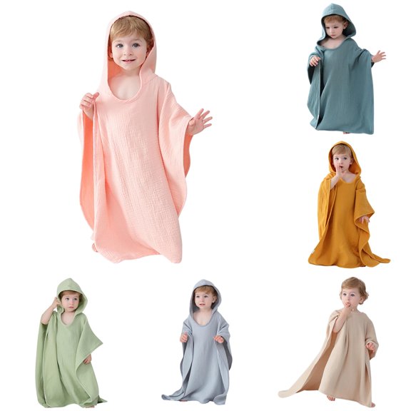REDARER Baby Muslin Hooded Bath Poncho Soft Absorbent Kids Towel Robe For Bath Beach Swimming Pool,One Size