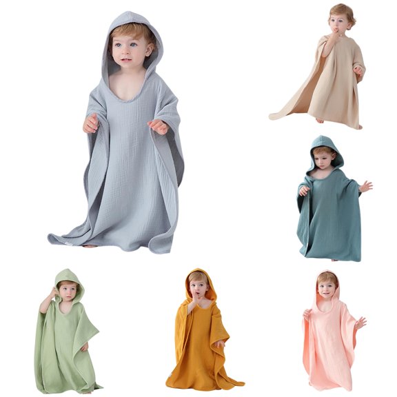 REDARER Baby Muslin Hooded Bath Poncho Soft Absorbent Kids Towel Robe For Bath Beach Swimming Pool,One Size
