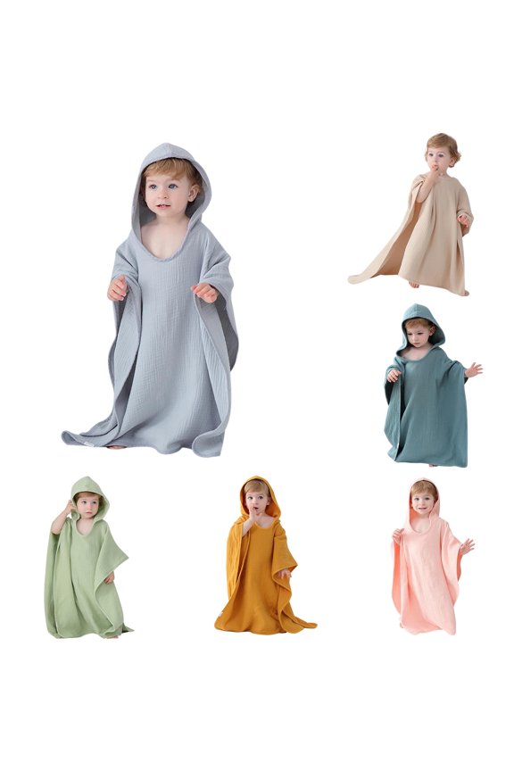 Baby Muslin Hooded Bath Poncho Soft Absorbent Kids Towel Robe For Bath Beach Swimming Pool,One Size