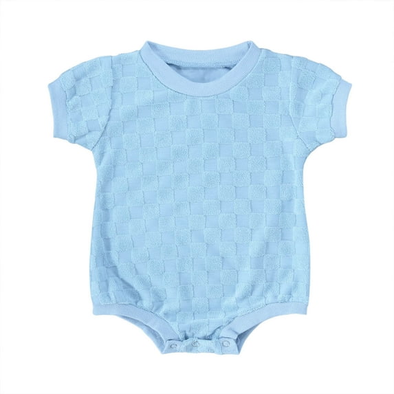 REDARER Baby Plaid Textured Romper Short Sleeve Bodysuit Soft One-Piece for Boys & Girls,6-12 Months