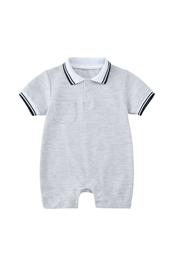 Baby Polo Romper Short Sleeve Contrast Trim Patch Pocket Gentleman Style One-Piece,12-18 Months