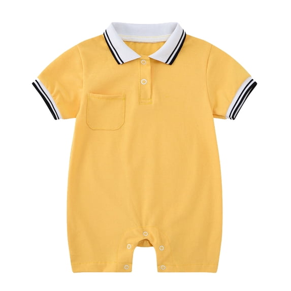 REDARER Baby Polo Romper Short Sleeve Contrast Trim Patch Pocket Gentleman Style One-Piece,3-6 Months