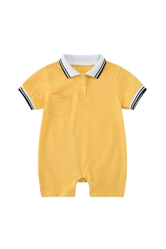 Baby Polo Romper Short Sleeve Contrast Trim Patch Pocket Gentleman Style One-Piece,3-6 Months