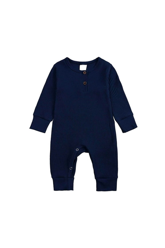 Baby Ribbed Romper Long Sleeve Solid Henley Neck Snap Crotch Bodysuit,3-6 Months