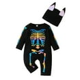 thumbnail image 1 of REDARER Baby Skeleton Print Romper with Hat - Soft Long Sleeve Jumpsuit, Warm -Lined Fall Winter Outfit, Unisex Toddler Clothes,Size:6-9 Months, 1 of 8