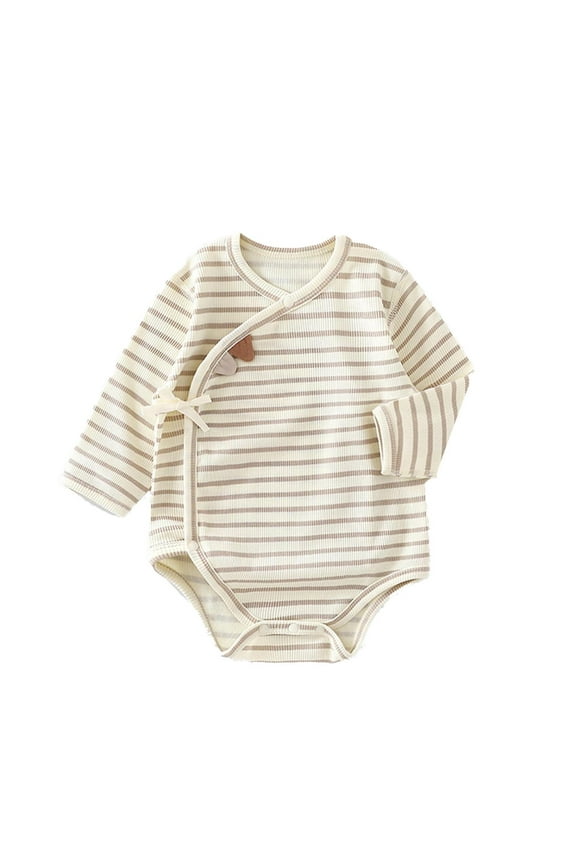 Baby Star Print Ribbed Bodysuit, Long-Sleeve Wrap Style Romper with Bow for & Infants,0-3 Months