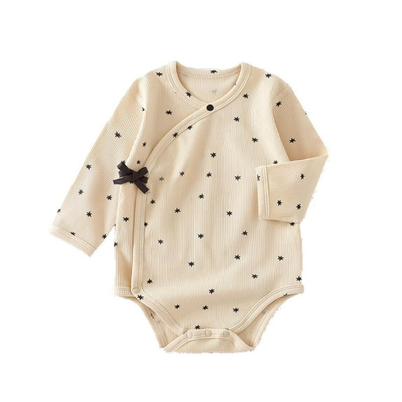 REDARER Baby Star Print Ribbed Bodysuit, Long-Sleeve Wrap Style Romper with Bow for & Infants,3-6 Months