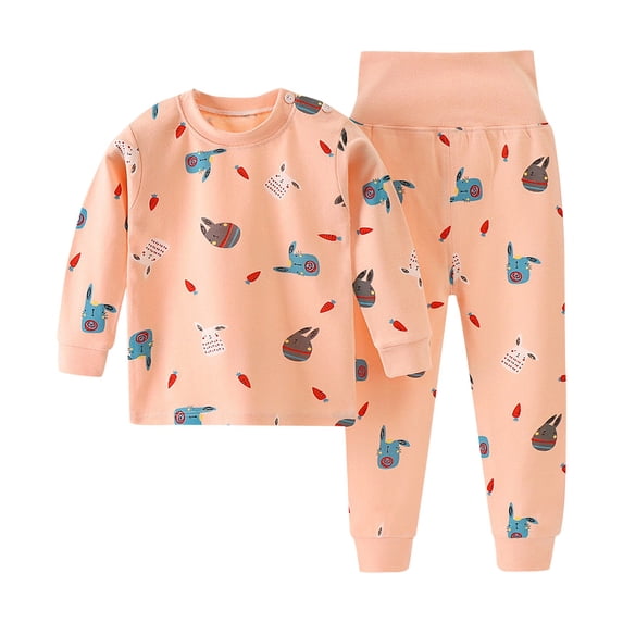 REDARER Baby Toddler Rabbit Carrot Print Pajama Set Long Sleeve Ribbed Knit Sleepwear High Waist Pant Soft Two‑Piece Loungewear for Boys Girls,2-3 Years