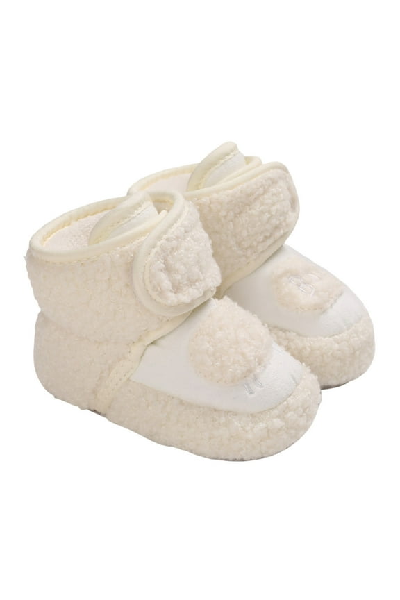 Baby Warm Booties Plush Lined Soft Sole, Non- Indoor Outdoor Boots for Toddlers, Cozy Winter First Walkers for Boys Girls,Color:White,Size:5