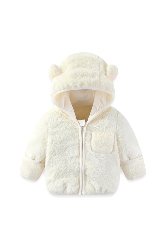 Baby Bear Hooded Coat, Winter Jacket with Fold Over Mittens for Boys and Girls, Warm Soft Outerwear,Size:18-24 Months