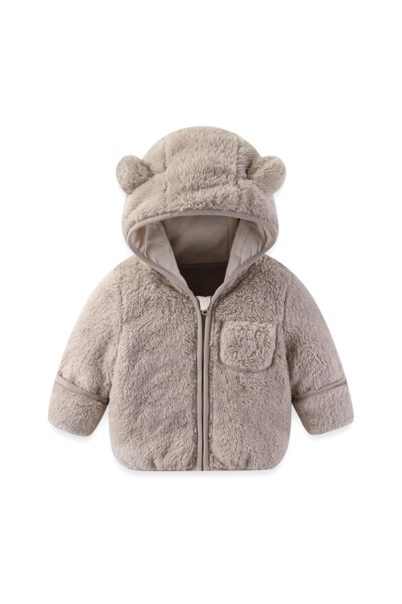 Baby Winter Coat Jacket with Fold Over Mittens, Bear Hooded Outwear for Boys Girls,12-18 Months