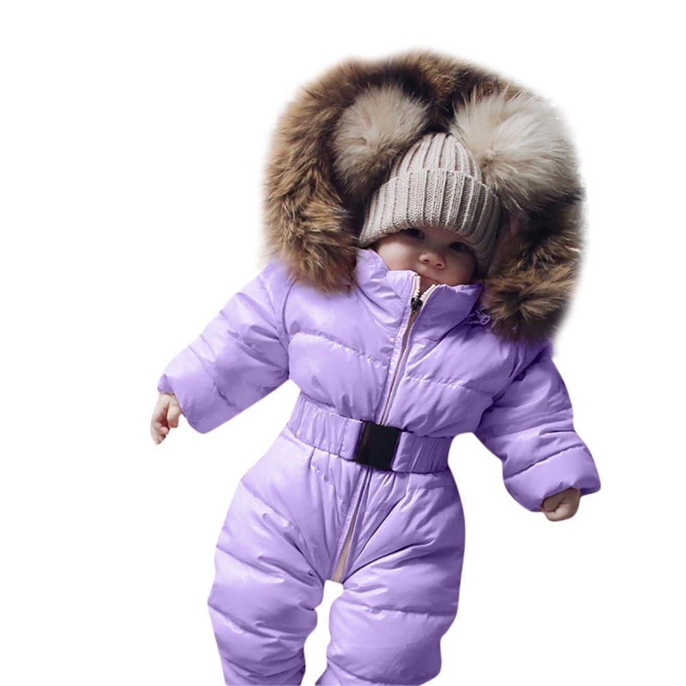 REDARER Baby Winter Romper Coat, -Lined Hooded Jumpsuit with Quilted Insulation, Warm Thermal Outerwear for Toddlers,Size:9-12 Months