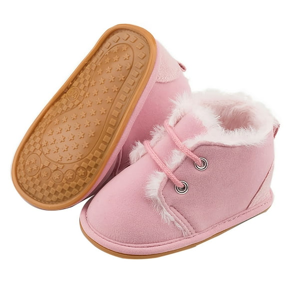 REDARER Baby Winter Shoes for Walking â Warm Lined Shoes with Non- Rubber Sole, Soft Crib Shoes for Boys & Girls,Color:Pink,Size:12-18 Months