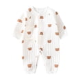 thumbnail image 1 of REDARER Baby Wrap Front Romper Soft Ribbed Cotton Bodysuit Bear Patch Long Sleeve Warm Homewear,3-6 Months, 1 of 3