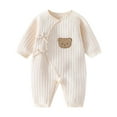 thumbnail image 1 of REDARER Baby Wrap Front Romper Soft Ribbed Cotton Bodysuit Bear Patch Long Sleeve Warm Homewear,3-6 Months, 1 of 3