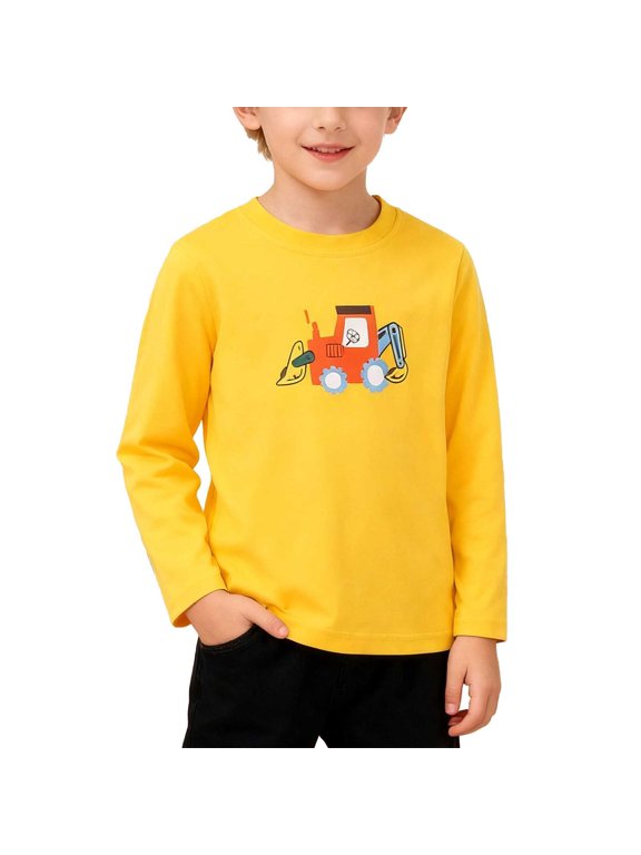 Backhoe Loader Cartoon Print Soft Blend Long Sleeve Kids Crew Pullover for Autumn School Daily Play Casual Tops,2-3 Years
