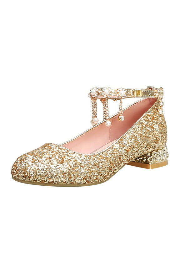 Big Girls Closed Toe Pendant Princess Shoes Fine Flash Hook & Loop Girls Fine Heel High Heel Shoes,Size 7-8 Years